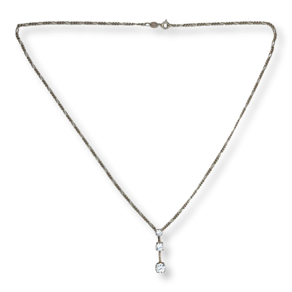 Unbranded Necklace Sterling‎ Silver 925 18in Silver CZ Three Stone Drop Pendant - Picture 6 of 9